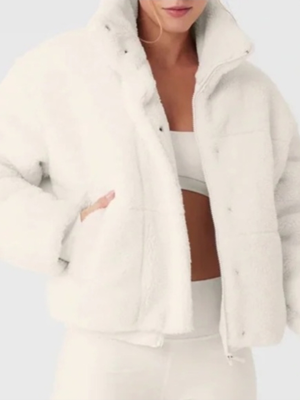 Alo Yoga Sherpa Zip Up Collared Jacket White Small Oversized - Picture 3 of 14